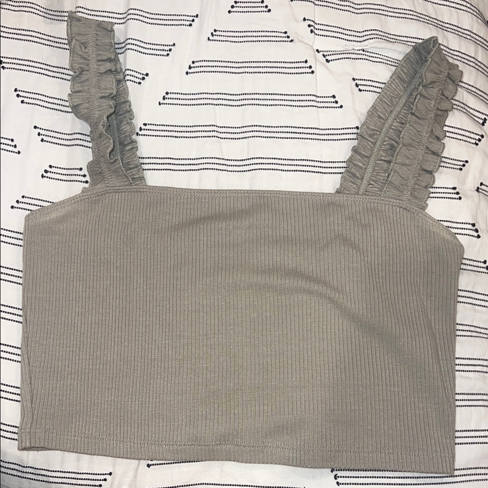 Ruffled Strap Gray Women's Top